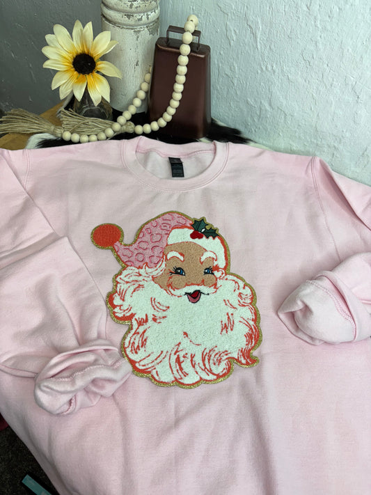 Pink crewneck with Santa Chanel patch